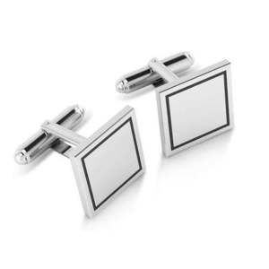 Krysaliis Sterling Engravable Enamel Framed Square Cufflink
 Gift Boxed